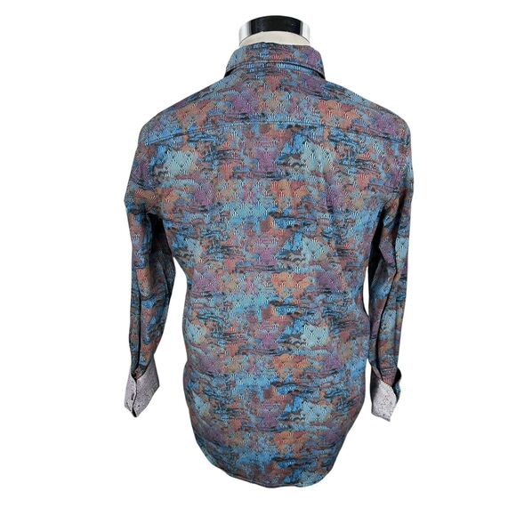 Robert Graham Shirt Men’s Small Geometric Fans Colorful Flip Cuff Button Up Blue - Picture 6 of 11